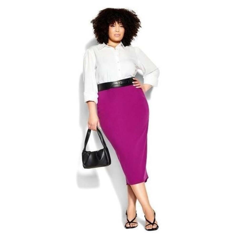 New NWT City Chic Plus Size Skirt Size 24 Hot Pink Midi Length Zippered